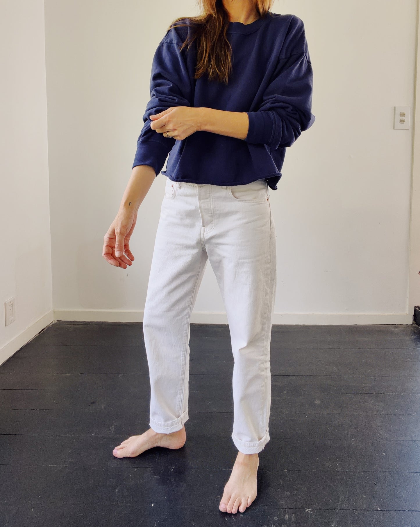 The Boxy Crop Sweatshirt Navy
