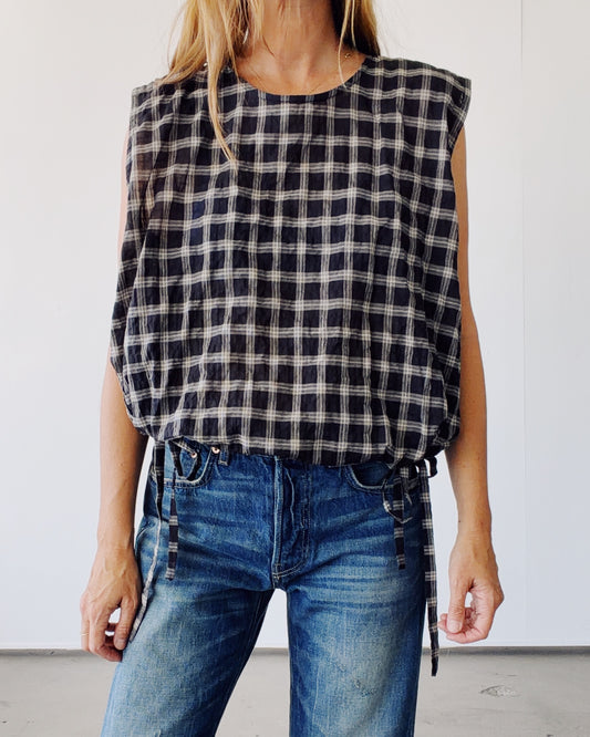 The Drawstring Crop Black Check